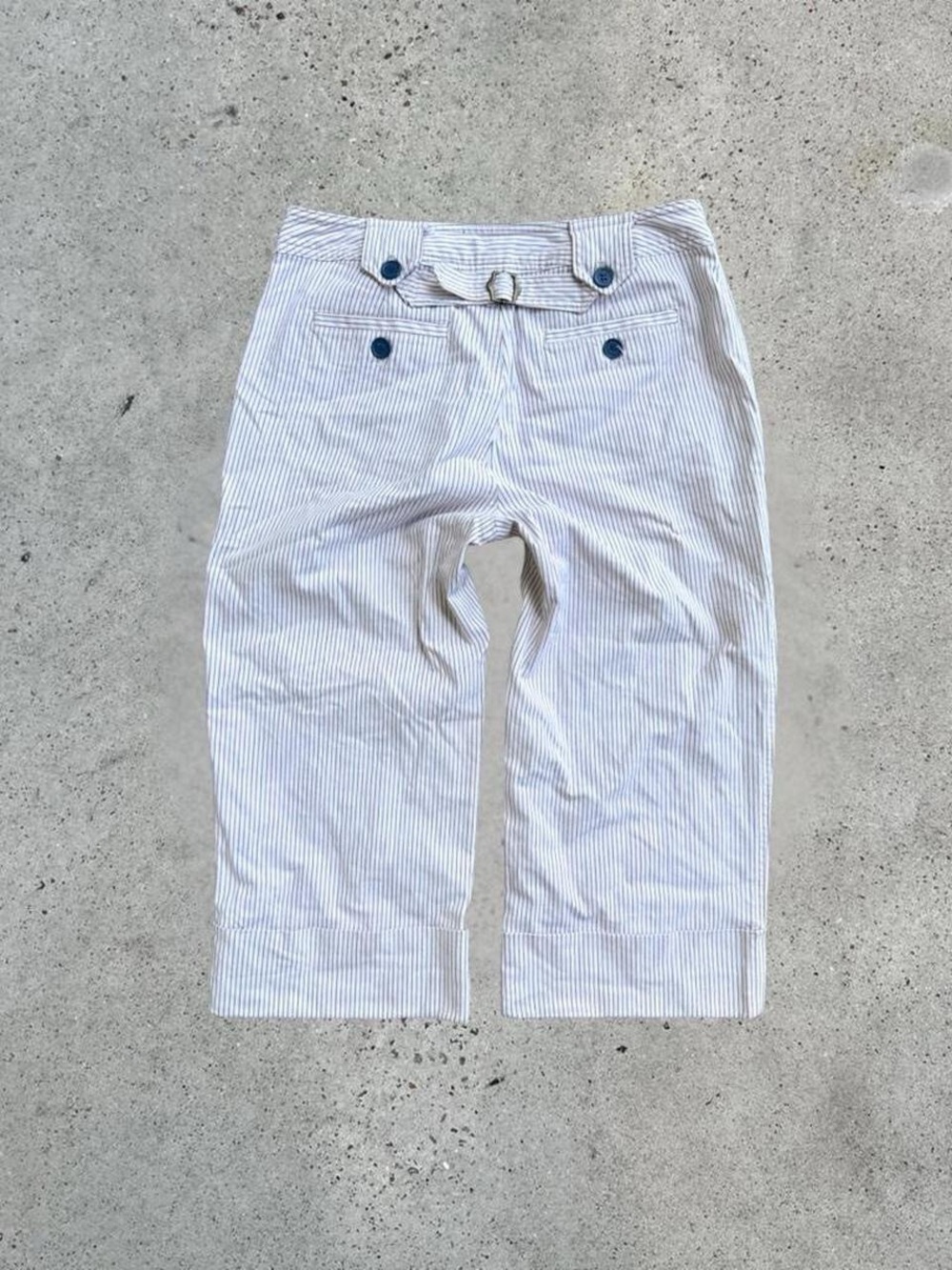 2000s Striped Cotton Sailor Crop Pants in White & Light Blue